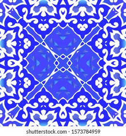 Ceramic tiles azulejo portugal. Fashionable design. Vector seamless pattern concept. Blue ethnic background for T-shirts, scrapbooking, linens, smartphone cases or bags.