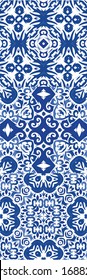 Ceramic tiles azulejo portugal. Fashionable design. Kit of vector seamless patterns. Blue ethnic backgrounds for T-shirts, scrapbooking, linens, smartphone cases or bags.