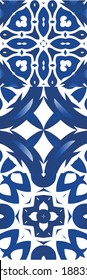 Ceramic tiles azulejo portugal. Fashionable design. Collection of vector seamless patterns. Blue ethnic backgrounds for T-shirts, scrapbooking, linens, smartphone cases or bags.