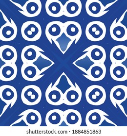 Ceramic tiles azulejo portugal. Fashionable design. Vector seamless pattern illustration. Blue ethnic background for T-shirts, scrapbooking, linens, smartphone cases or bags.