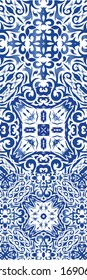 Ceramic tiles azulejo portugal. Geometric design. Collection of vector seamless patterns. Blue ethnic backgrounds for T-shirts, scrapbooking, linens, smartphone cases or bags.