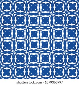 Ceramic tiles azulejo portugal. Geometric design. Vector seamless pattern illustration. Blue ethnic background for T-shirts, scrapbooking, linens, smartphone cases or bags.