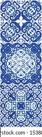 Ceramic tiles azulejo portugal. Graphic design. Collection of vector seamless patterns. Blue ethnic backgrounds for T-shirts, scrapbooking, linens, smartphone cases or bags.