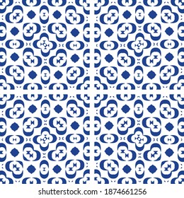 Ceramic tiles azulejo portugal. Graphic design. Vector seamless pattern texture. Blue ethnic background for T-shirts, scrapbooking, linens, smartphone cases or bags.