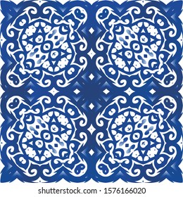 Ceramic tiles azulejo portugal. Hand drawn design. Vector seamless pattern theme. Blue ethnic background for T-shirts, scrapbooking, linens, smartphone cases or bags.