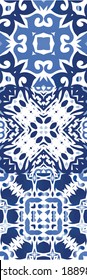 Ceramic tiles azulejo portugal. Hand drawn design. Collection of vector seamless patterns. Blue ethnic backgrounds for T-shirts, scrapbooking, linens, smartphone cases or bags.