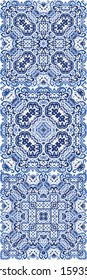 Ceramic tiles azulejo portugal. Kit of vector seamless patterns. Graphic design. Blue ethnic backgrounds for T-shirts, scrapbooking, linens, smartphone cases or bags.
