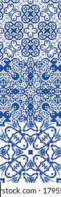 Ceramic tiles azulejo portugal. Kit of vector seamless patterns. Kitchen design. Blue ethnic backgrounds for T-shirts, scrapbooking, linens, smartphone cases or bags.