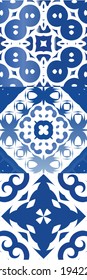 Ceramic tiles azulejo portugal. Kit of vector seamless patterns. Colored design. Blue ethnic backgrounds for T-shirts, scrapbooking, linens, smartphone cases or bags.