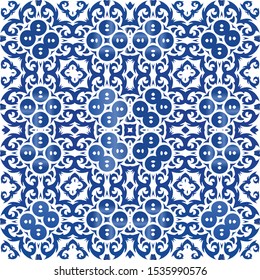 Ceramic tiles azulejo portugal. Kitchen design. Vector seamless pattern elements. Blue ethnic background for T-shirts, scrapbooking, linens, smartphone cases or bags.