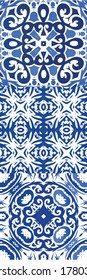 Ceramic tiles azulejo portugal. Kitchen design. Set of vector seamless patterns. Blue ethnic backgrounds for T-shirts, scrapbooking, linens, smartphone cases or bags.