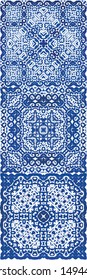 Ceramic tiles azulejo portugal. Modern design. Set of vector seamless patterns. Blue ethnic backgrounds for T-shirts, scrapbooking, linens, smartphone cases or bags.