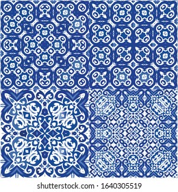 Ceramic tiles azulejo portugal. Modern design. Vector seamless pattern collage. ethnic background for T-shirts, scrapbooking, linens, smartphone cases or bags.