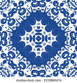 Ceramic tiles azulejo portugal. Original design. Vector seamless pattern arabesque. Blue ethnic background for T-shirts, scrapbooking, linens, smartphone cases or bags.