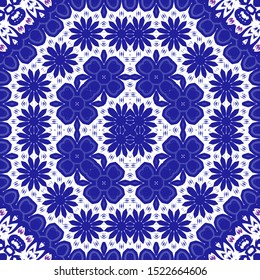 Ceramic tiles azulejo portugal. Original design. Vector seamless pattern arabesque. Blue ethnic background for T-shirts, scrapbooking, linens, smartphone cases or bags.