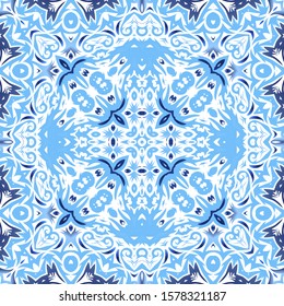 Ceramic tiles azulejo portugal. Original design. Vector seamless pattern arabesque. Blue ethnic background for T-shirts, scrapbooking, linens, smartphone cases or bags.