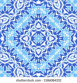 Ceramic tiles azulejo portugal. Original design. Vector seamless pattern arabesque. Blue ethnic background for T-shirts, scrapbooking, linens, smartphone cases or bags.