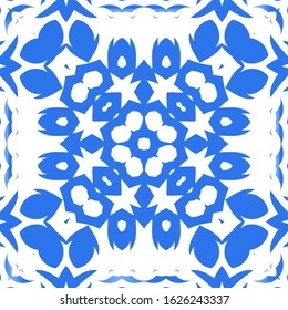Ceramic tiles azulejo portugal. Original design. Vector seamless pattern arabesque. Blue ethnic background for T-shirts, scrapbooking, linens, smartphone cases or bags.
