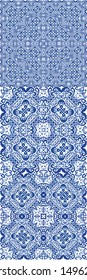 Ceramic tiles azulejo portugal. Set of vector seamless patterns. Universal design. Blue ethnic backgrounds for T-shirts, scrapbooking, linens, smartphone cases or bags.