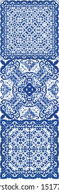 Ceramic tiles azulejo portugal. Stylish design. Set of vector seamless patterns. Blue ethnic backgrounds for T-shirts, scrapbooking, linens, smartphone cases or bags.