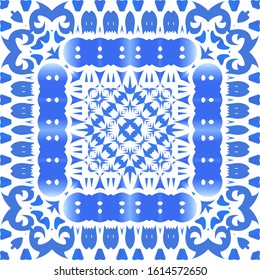 Ceramic tiles azulejo portugal. Universal design. Vector seamless pattern trellis. Blue ethnic background for T-shirts, scrapbooking, linens, smartphone cases or bags.