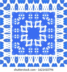 Ceramic tiles azulejo portugal. Universal design. Vector seamless pattern trellis. Blue ethnic background for T-shirts, scrapbooking, linens, smartphone cases or bags.