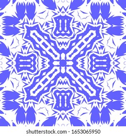 Ceramic tiles azulejo portugal. Universal design. Vector seamless pattern trellis. Blue ethnic background for T-shirts, scrapbooking, linens, smartphone cases or bags.