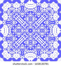 Ceramic tiles azulejo portugal. Universal design. Vector seamless pattern trellis. Blue ethnic background for T-shirts, scrapbooking, linens, smartphone cases or bags.