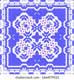 Ceramic tiles azulejo portugal. Universal design. Vector seamless pattern trellis. Blue ethnic background for T-shirts, scrapbooking, linens, smartphone cases or bags.
