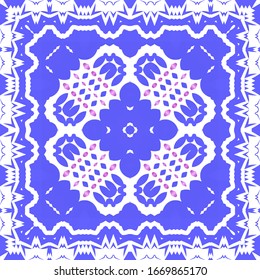 Ceramic tiles azulejo portugal. Universal design. Vector seamless pattern trellis. Blue ethnic background for T-shirts, scrapbooking, linens, smartphone cases or bags.