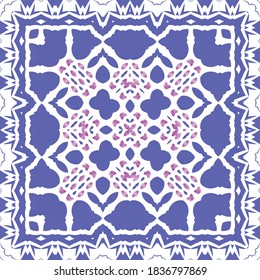 Ceramic tiles azulejo portugal. Universal design. Vector seamless pattern trellis. Blue ethnic background for T-shirts, scrapbooking, linens, smartphone cases or bags.