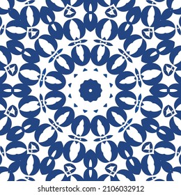 Ceramic tiles azulejo portugal. Universal design. Vector seamless pattern arabesque. Blue ethnic background for T-shirts, scrapbooking, linens, smartphone cases or bags.