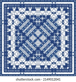 Ceramic tiles azulejo portugal. Universal design. Vector seamless pattern arabesque. Blue ethnic background for T-shirts, scrapbooking, linens, smartphone cases or bags.
