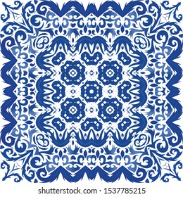 Ceramic tiles azulejo portugal. Vector seamless pattern flyer. Minimal design. Blue ethnic background for T-shirts, scrapbooking, linens, smartphone cases or bags.