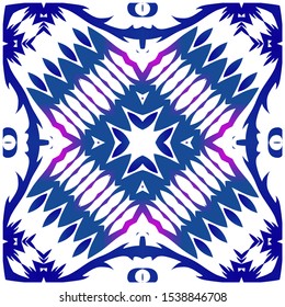 Ceramic tiles azulejo portugal. Vector seamless pattern template. Colored design. Blue ethnic background for T-shirts, scrapbooking, linens, smartphone cases or bags.