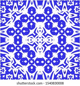 Ceramic tiles azulejo portugal. Vector seamless pattern theme. Colored design. Blue ethnic background for T-shirts, scrapbooking, linens, smartphone cases or bags.