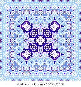 Ceramic tiles azulejo portugal. Vector seamless pattern flyer. Geometric design. Blue ethnic background for T-shirts, scrapbooking, linens, smartphone cases or bags.