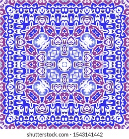 Ceramic tiles azulejo portugal. Vector seamless pattern flyer. Geometric design. Blue ethnic background for T-shirts, scrapbooking, linens, smartphone cases or bags.