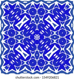 Ceramic tiles azulejo portugal. Vector seamless pattern poster. Original design. Blue ethnic background for T-shirts, scrapbooking, linens, smartphone cases or bags.