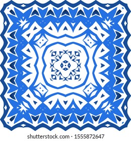 Ceramic tiles azulejo portugal. Vector seamless pattern poster. Original design. Blue ethnic background for T-shirts, scrapbooking, linens, smartphone cases or bags.