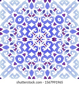 Ceramic tiles azulejo portugal. Vector seamless pattern watercolor. Minimal design. Blue ethnic background for T-shirts, scrapbooking, linens, smartphone cases or bags.