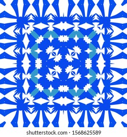 Ceramic tiles azulejo portugal. Vector seamless pattern template. Colored design. Blue ethnic background for T-shirts, scrapbooking, linens, smartphone cases or bags.