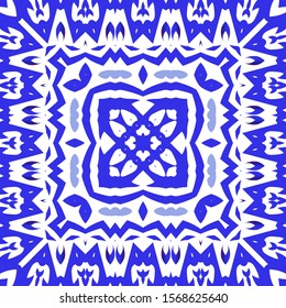 Ceramic tiles azulejo portugal. Vector seamless pattern theme. Colored design. Blue ethnic background for T-shirts, scrapbooking, linens, smartphone cases or bags.