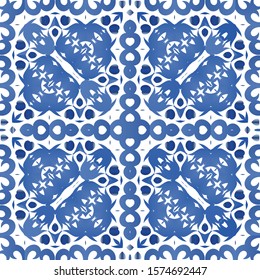 Ceramic tiles azulejo portugal. Vector seamless pattern poster. Original design. Blue ethnic background for T-shirts, scrapbooking, linens, smartphone cases or bags.
