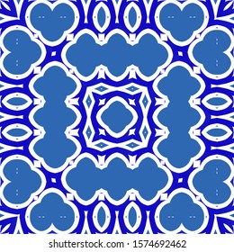 Ceramic tiles azulejo portugal. Vector seamless pattern poster. Original design. Blue ethnic background for T-shirts, scrapbooking, linens, smartphone cases or bags.