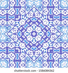 Ceramic tiles azulejo portugal. Vector seamless pattern flyer. Geometric design. Blue ethnic background for T-shirts, scrapbooking, linens, smartphone cases or bags.