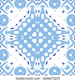 Ceramic tiles azulejo portugal. Vector seamless pattern theme. Colored design. Blue ethnic background for T-shirts, scrapbooking, linens, smartphone cases or bags.