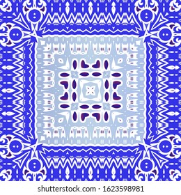 Ceramic tiles azulejo portugal. Vector seamless pattern flyer. Geometric design. Blue ethnic background for T-shirts, scrapbooking, linens, smartphone cases or bags.