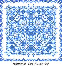 Ceramic tiles azulejo portugal. Vector seamless pattern elements. Stylish design. Blue ethnic background for T-shirts, scrapbooking, linens, smartphone cases or bags.