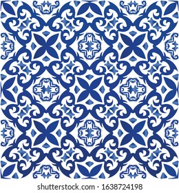 Ceramic tiles azulejo portugal. Vector seamless pattern poster. Minimal design. Blue ethnic background for T-shirts, scrapbooking, linens, smartphone cases or bags.
